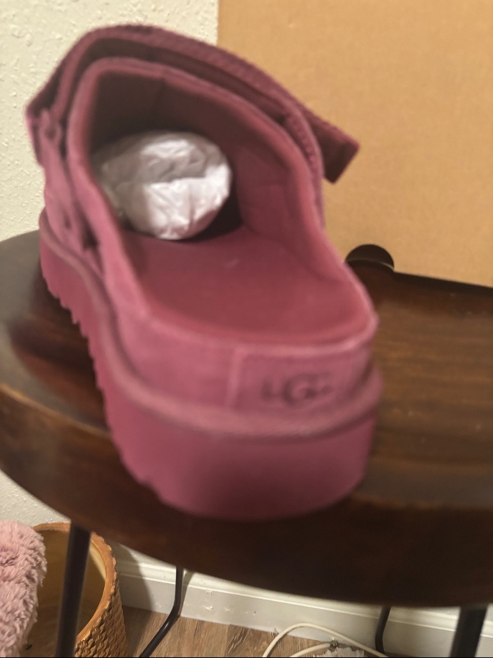 UGG Plum Suede Platform Clog with Strap - Picture 7 of 8
